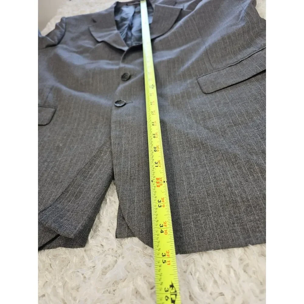 Stafford Mens Suit Jacket Blazer 48 XL Grey Pinstripe 2 Button Made In USA Vent
